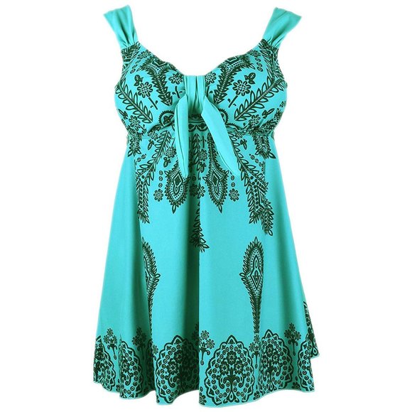 Plus 2pc Paisley Print Swimdress Womens Size 20 Teal Wide Strap Swimsuit Set - Picture 5 of 11